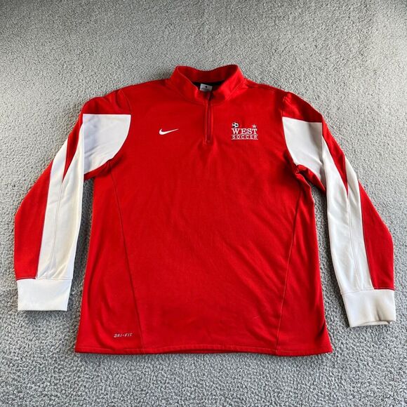 Nike Futebol Sweater Mens Large Red White Pullover Dri-Fit 1/4 Zip Soccer Sports - Picture 1 of 16